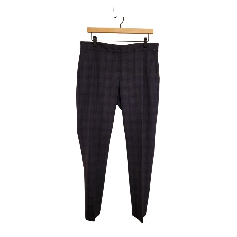 Theory Plaid Wool Blend Dress Pants Gray Trousers 10